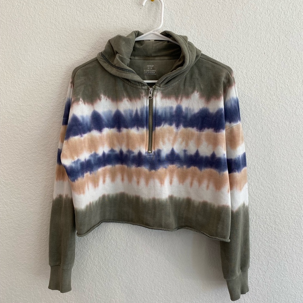 Aerie Tie-Dye Quarter Zip Cropped Lightweight Casual Beachy Hoodie Size Small